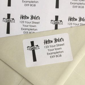 Cross Illustration Personalised Address Labels, 42 Custom Self Adhesive Return Address Stickers, Includes 2 A4 sheets