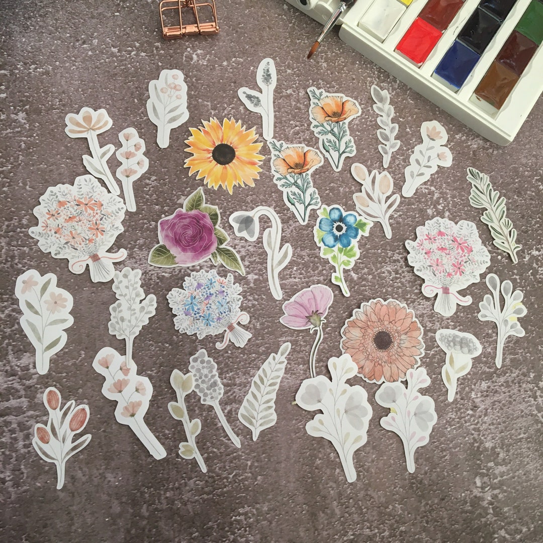 Watercolour Floral Stickers, Set of 30, for Planners, Bible Journaling ...