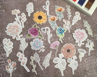 Aquarell Blumen Aufkleber, 30er Set, für Planer, Bibel Journaling, Bullet Journal, handbemalt,
