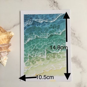 Cartes postales aquarelle vagues, lot de 5 impressions A6, peintes à la main, art mural image 4