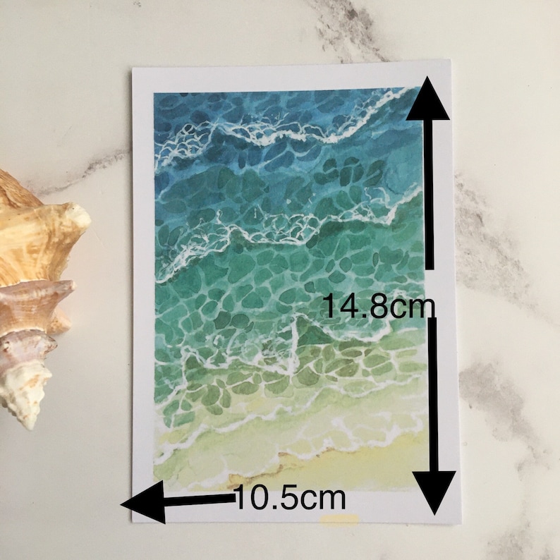 Cartes postales aquarelle vagues, lot de 5 impressions A6, peintes à la main, art mural image 4