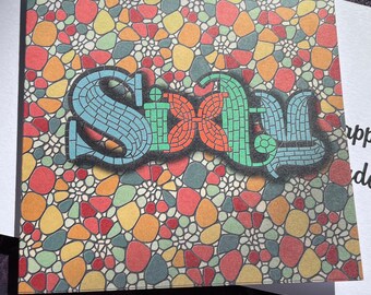 Carte pour 60e anniversaire, faux mosaïque, imitation de carreaux de mosaïque, motifs rétro