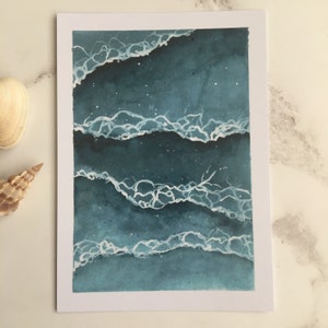 Cartes postales aquarelle vagues, lot de 5 impressions A6, peintes à la main, art mural image 7