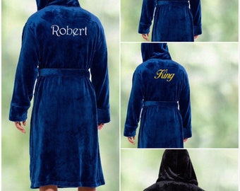 Personalized Robe for men, Custom Embroidered Robe, Plush Hooded Bathrobe, Gift for Boyfriend, Fleece bathRobe