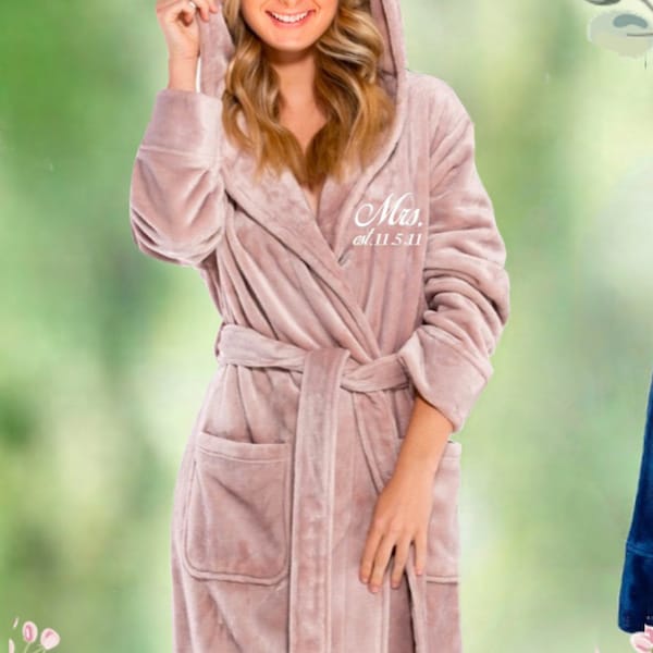 Fleece Hooded Dressing Gown Etsy