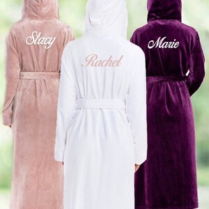 Hooded Robe for Women, Embroidered Robes, Winter Robes, Warm Fleece Bathrobe For Her, Gift for Wife, Fluffy Robe image 3