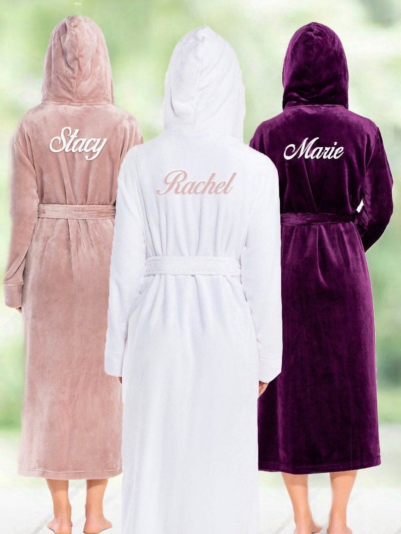 Hooded Robe for Women, Embroidered Robes, Winter Robes, Warm Fleece Bathrobe For Her, Gift for Wife, Fluffy Robe image 3