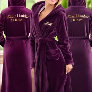 Hooded Robe for Women, Embroidered Robes, Winter Robes, Warm Fleece Bathrobe For Her, Gift for Wife, Fluffy Robe image 4