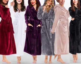 Personalized Hooded Bathrobe, Embroidered Long Plush Robe