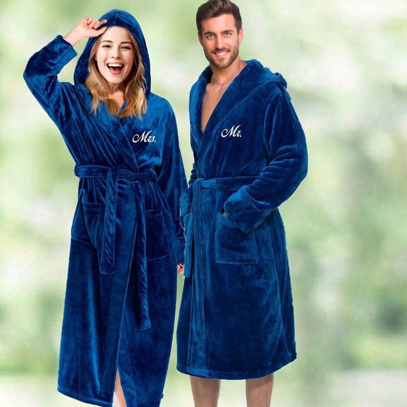 Hooded Robe for Women, Embroidered Robes, Winter Robes, Warm Fleece Bathrobe For Her, Gift for Wife, Fluffy Robe image 9