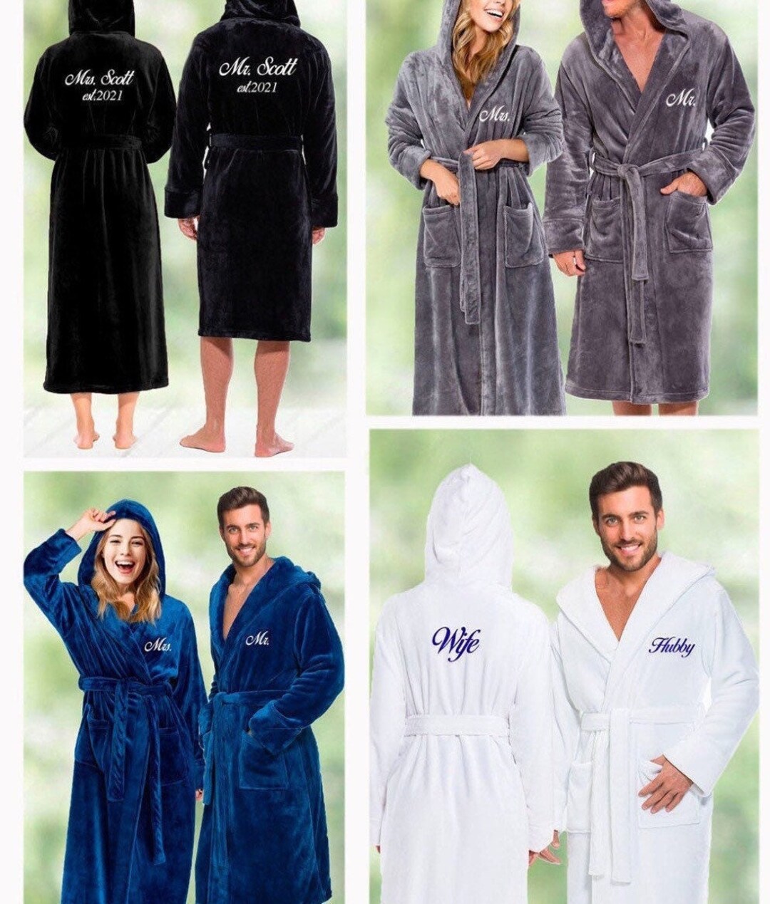 Mr and Mrs Hooded Bathrobes for Custom Gift for Him and Her