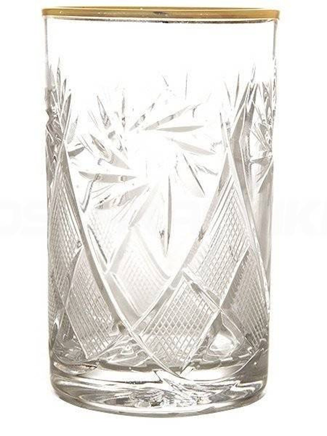 Russian Cut Crystal Tea Glasses Gold Rimmed Set of 6 USSR Etsy