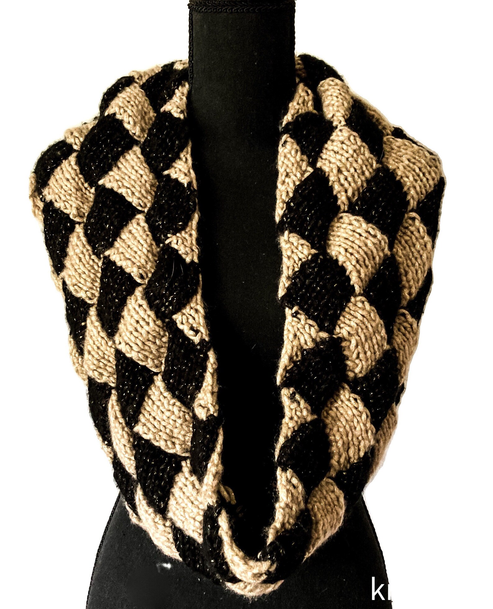 Black and Gold Infinity Scarf Womens Scarf Hand Knit Etsy
