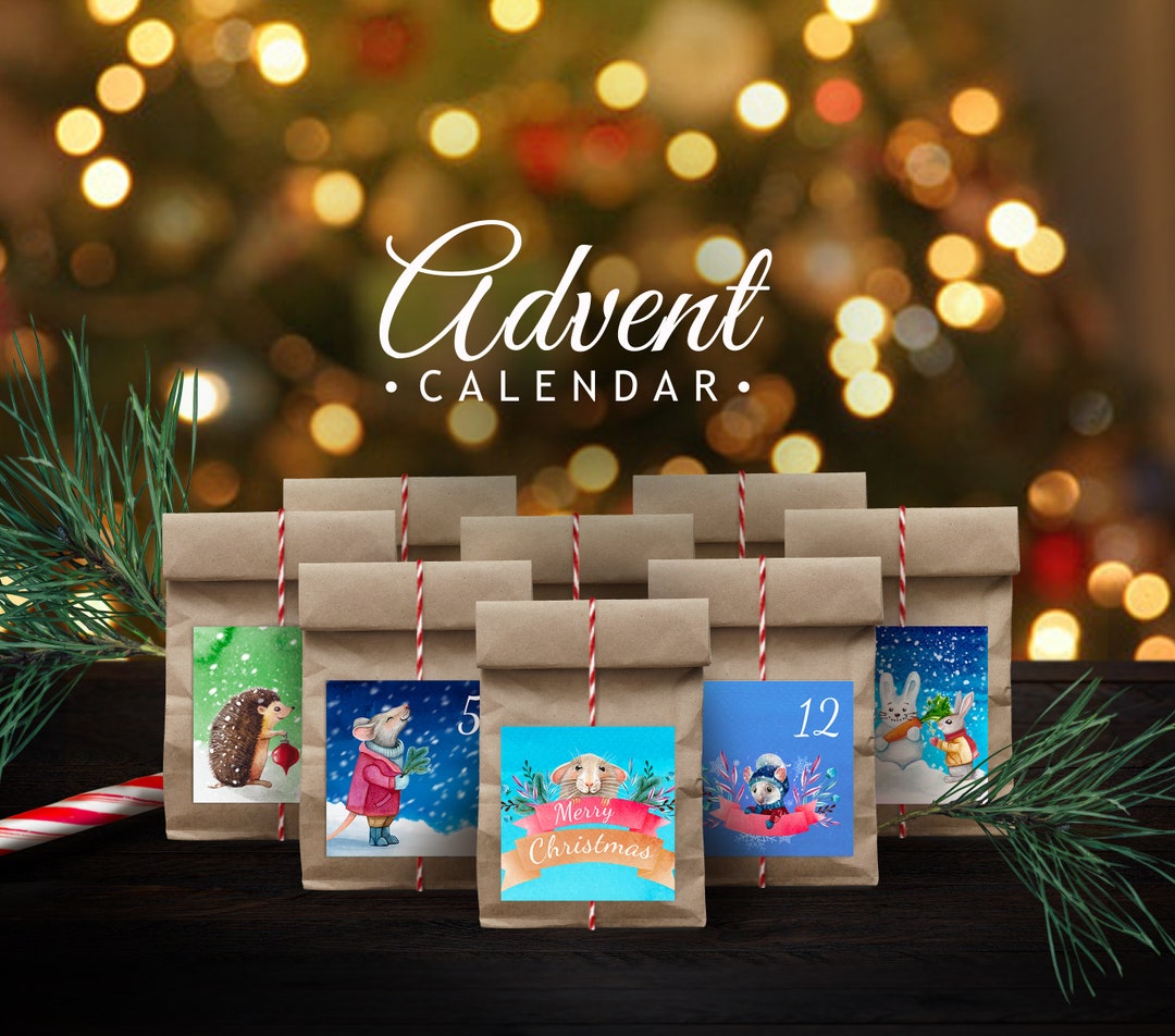 Christmas Advent Calendar Cute Animals Mouse Watercolor Etsy