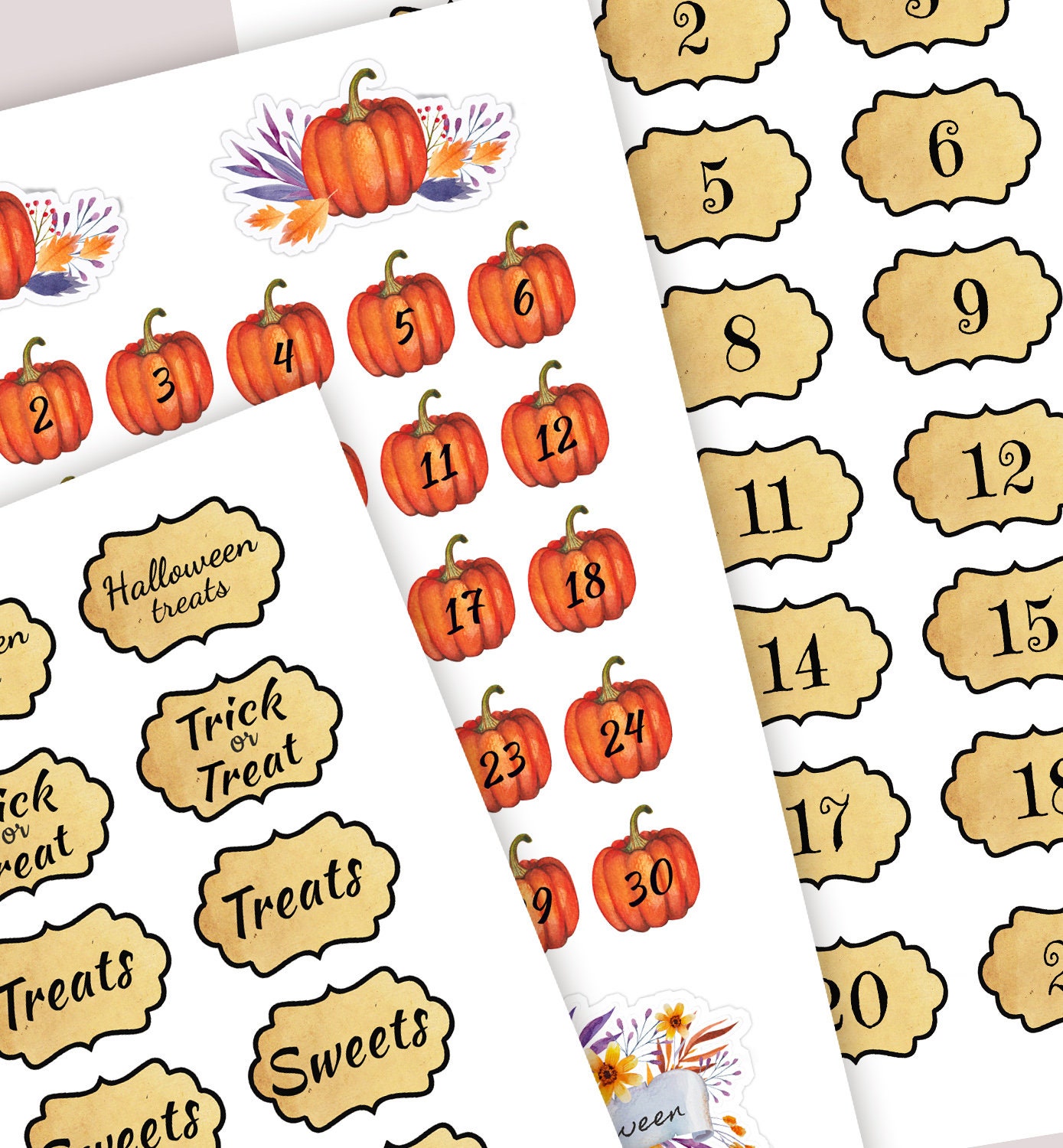 Halloween Countdown stickers printable templates for party Etsy