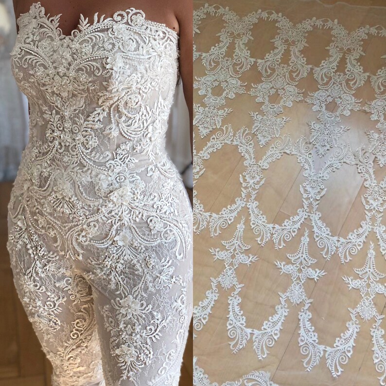 2019 New collection bridal ivory lace fabric rayon guipure lace fabric French lace embroidery lace for wedding dress