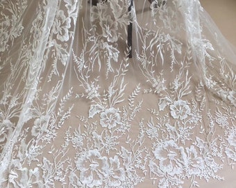 NEW arrival highly quality wedding lace fabric tulle lace floral fabric with sequins 130cm width worldwide shipping