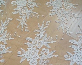 New cotton lace fabric with milk color sequins 130cm width sequins French lace selling by yard