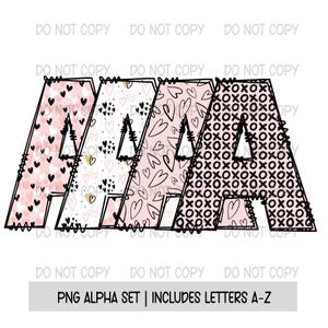 Heart Doodle Alpha, Doodle Letters, Valentine Doodle Alpha, Sublimation Design, Digital Download, Printable Doodle Font, Four Alphas