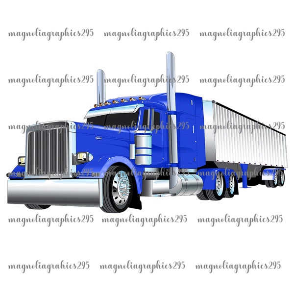 Freight Truck Sublimation Design, Blue 18-Wheeler PNG Design, Semi Truck Printable Design, PNG Design, Blue Semi Truck Printable