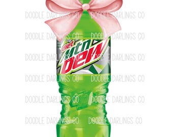Diet Mountain Dew Coquette Bow PNG Design, Diet Mtn Dew Bottle Sublimation Design, Coquette Diet Mountain Dew Design, Diet Mtn Dew Drink PNG