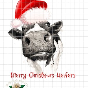 Merry Christmas Heifers Sublimation Design, Clip Art, Printable File, Christmas Cow Digital Graphics, Cow Printable File, Digital Download