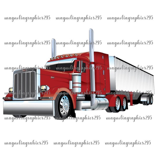 Freight Truck Sublimation Design 18 Wheeler PNG Design Semi Truck Printable Design Red Semi Truck Printable Design Truck and Trailer PNG