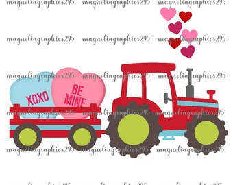 Projekt sublimacji Walentynkowej, Grafika wektorowa, Plik do druku, Cyfrowa grafika Walentynkowego Traktora, Traktor PNG, Projekt sublimacji Serca Traktora