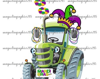 Mardi Gras Tractor Sublimation Design, Printable File, Mardi Gras Tractor Digital Graphic,  Digital Download, Festival PNG Tractor Design