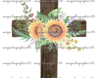 Christian Sublimation Design, Clip Art, Sunflower Cross, Cross Digital Graphics, Cross Printable File, Sunflower Cross Sublimation Design