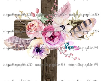Christian Sublimation Design, Clip Art, Printable File, Cross Digital Graphics, Cross Printable File, Floral Cross Sublimation Design