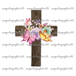 Cross Sublimation Design, Butterfly Floral Cross PNG Design, Cross Digital Graphics, Cross Printable File, Floral Cross Sublimation Design