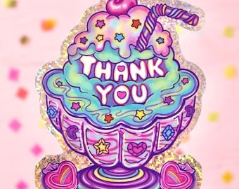 Retro Thank You Glitter Vinyl Sticker | 80s 90s Y2K Sundae Art