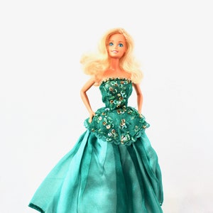 barbie green dress 90s 90s Forest Green Barbie Evening Gown- Vintage Barbie Clothes- Fancy Sequin  Beaded Barbie Outfit