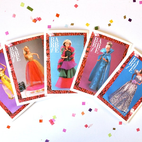 70s Superstar Barbie Fashion Trading Card Set of 5, Vintage Superstar Barbie Fashion Cards