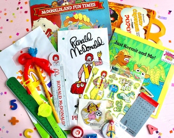 McDonalds Back to School Fun Pack, Vintage 80s Nostalgia Crayola Happy Meal Toy and Box Set, Lunchbox Pencil Eraser Ruler Magazine Books