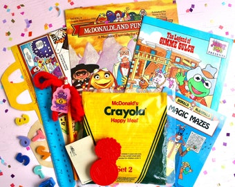 McDonalds Back to School Fun Pack, Vintage 80s Nostalgia Crayola Happy Meal Toy and Box Set, Lunchbox Pencil Eraser Ruler Magazine Books