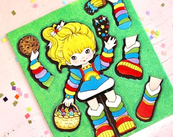 Rainbow Brite Magnetic Puzzle with Green Glitter,  Vintage 80s Rainbow Brite Kids Refrigerator Play Puzzle Toy