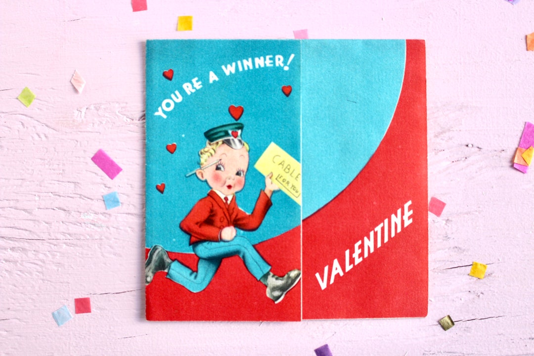 50s Mailman Valentines Day Greeting Card, Vintage Retro Telegram ...