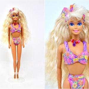 90s Swimsuit Barbie VINTAGE MATTEL BARBIE Butterfly Art Doll Crimped Hair Swimsuit
