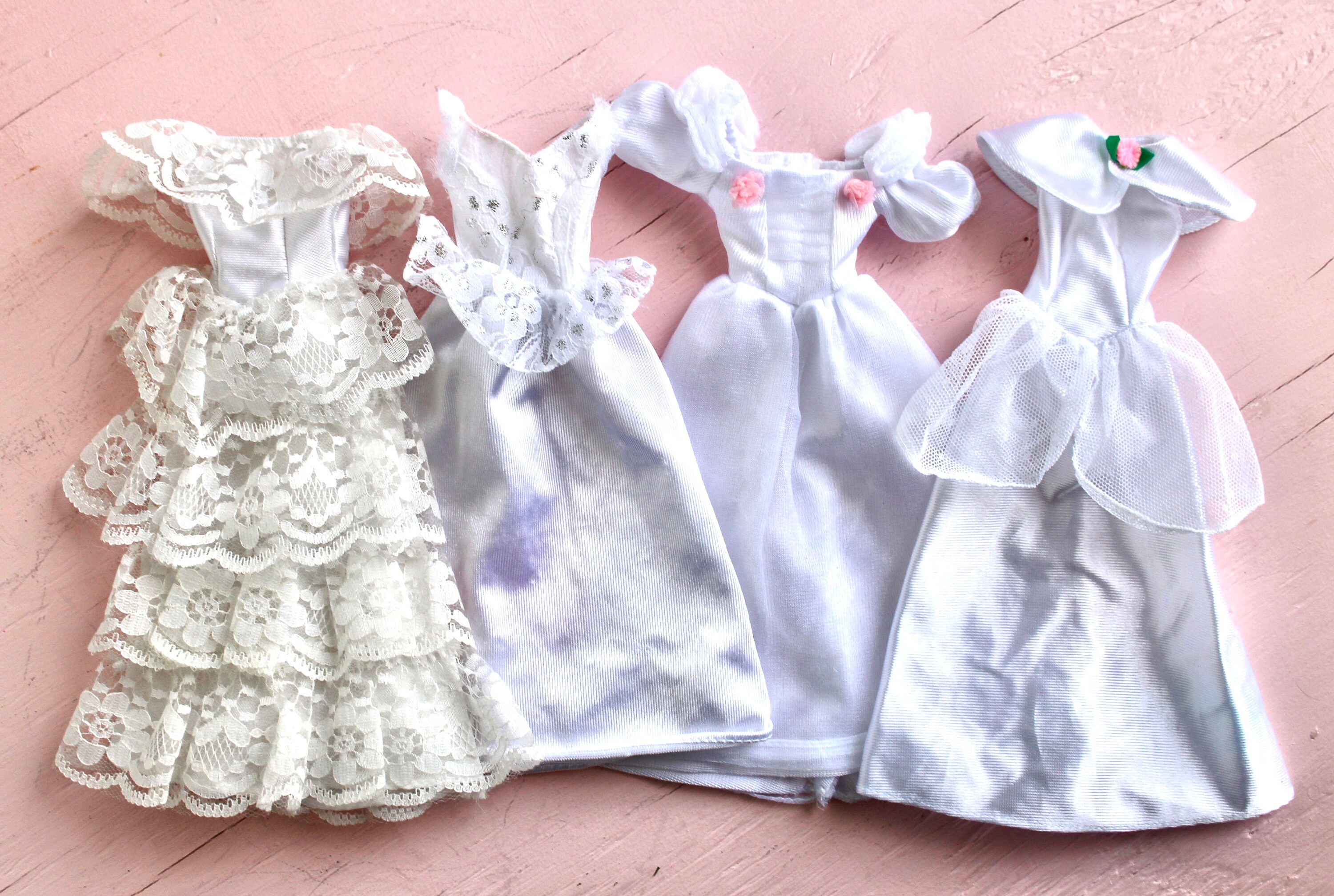 barbie wedding dress 90s 90s Barbie Wedding Fashion Dress Set of 4, Vintage White Lace Wedding Gown  Set, 1990s Barbie Wardrobe Outfits