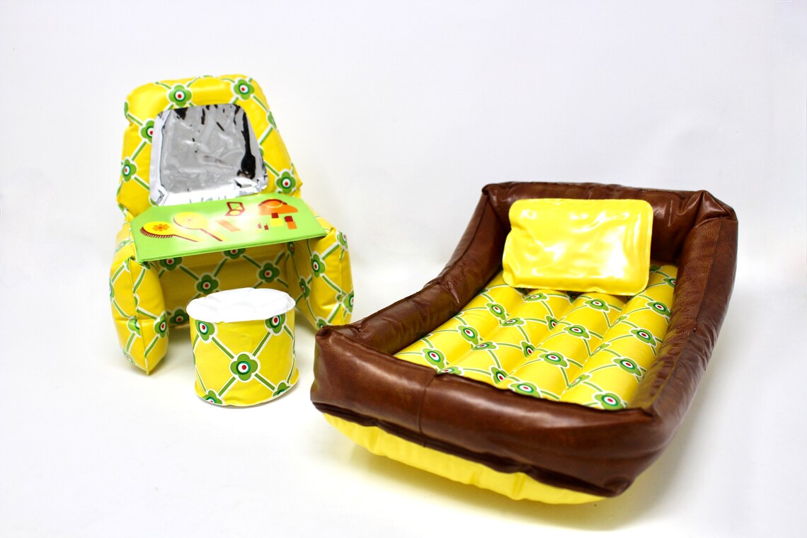 70s Inflatable Barbie Furniture Green Brown Yellow Blow up Etsy