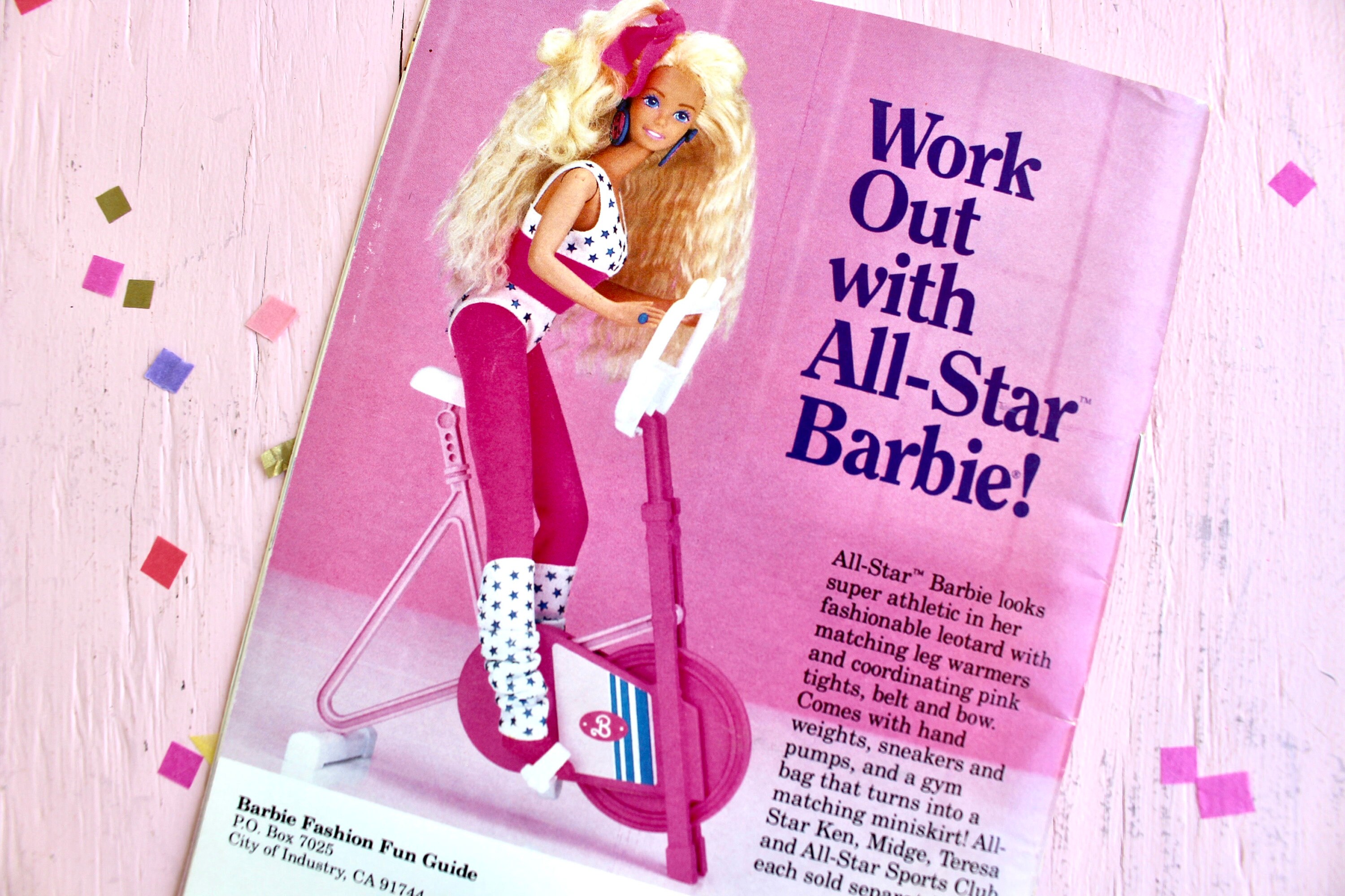 Vintage Barbie Doll Clothes Workout Bodysuit Leg warmers Duffle Pink Blue  80's