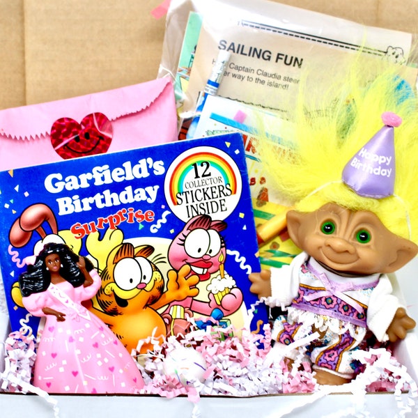 80s Retro Happy Birthday Best Friend Gift Box, Long Distance Care Package, 90s Troll Garfield Barbie Birthday Goodie Box