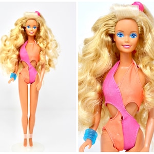 Wet N Wild Barbie Doll, Vintage 80s Beach Barbie, Pink Orange