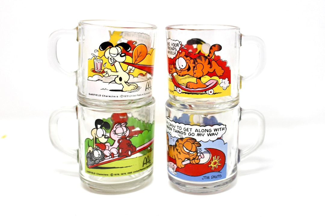 Vintage Garfield Mcdonalds Mugs, Complete Set of 4, Glass Garfield Cups ...