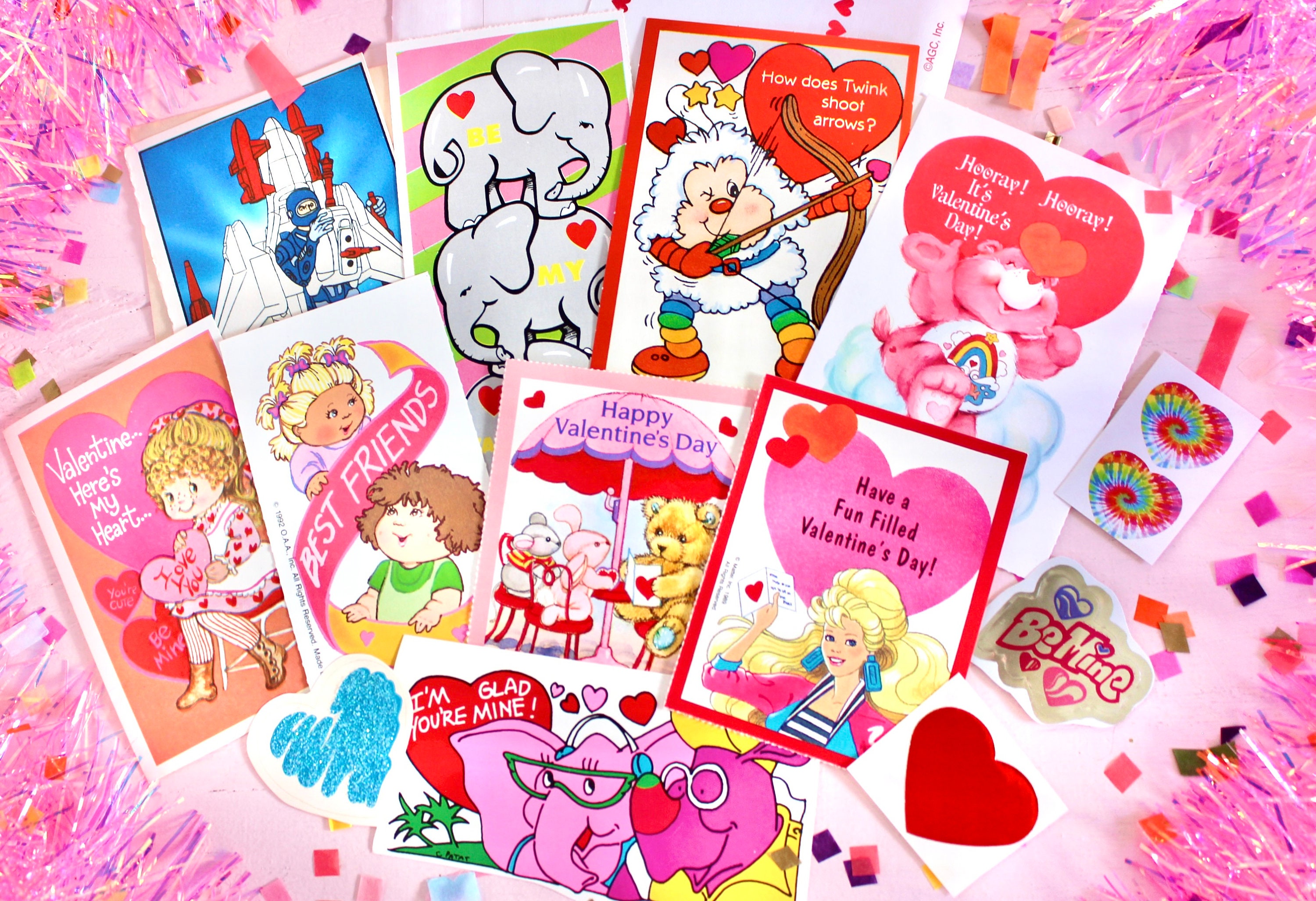 Vintage Classroom Valentine Card and Sticker Pack, Retro 80s Valentines Day  Cards for Kids, Rainbow Brite Barbie Care Bears Paper Ephemera 