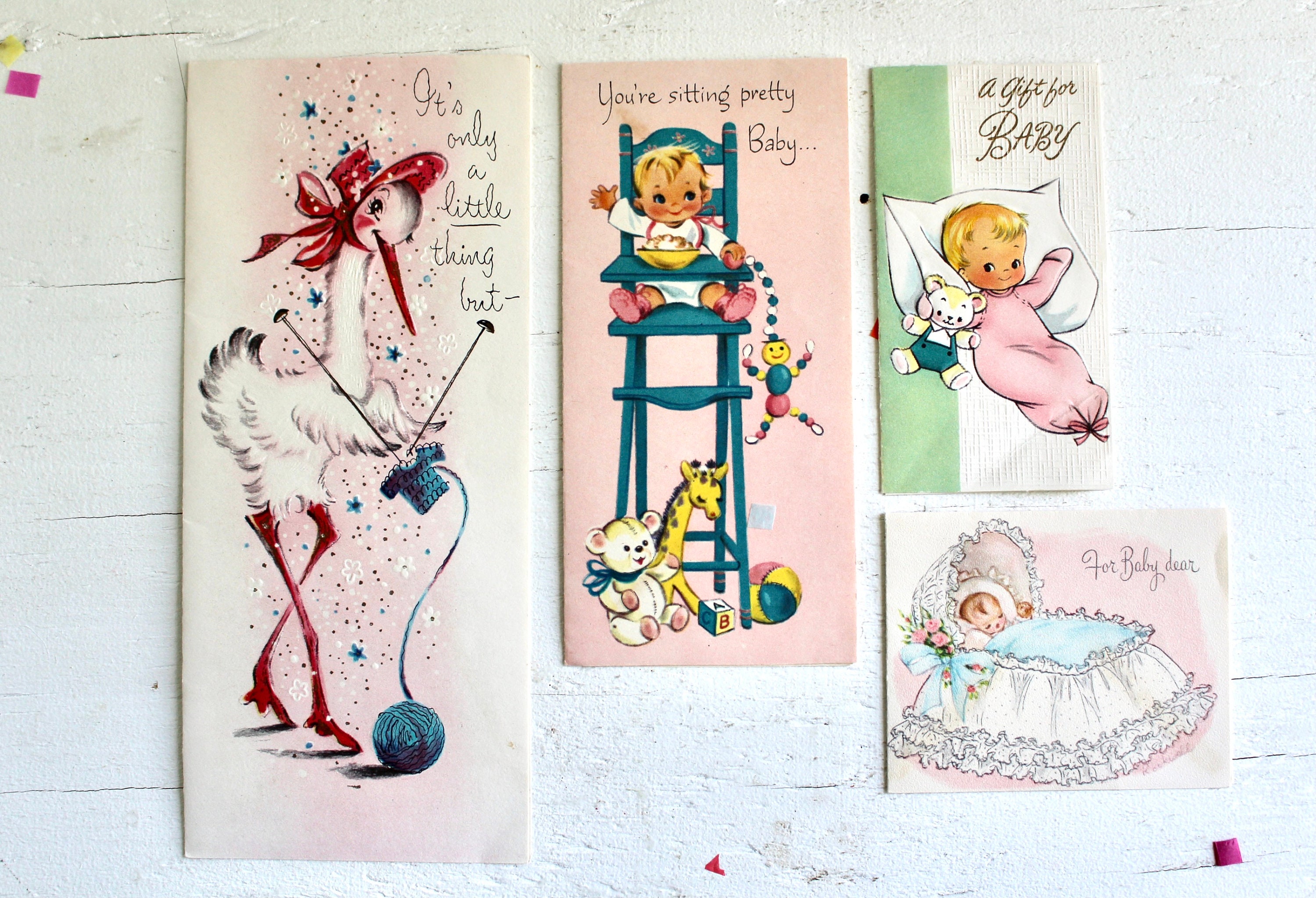 Retro Baby Shower Greeting Card Lot Vintage 1950s Pastel Baby Etsy