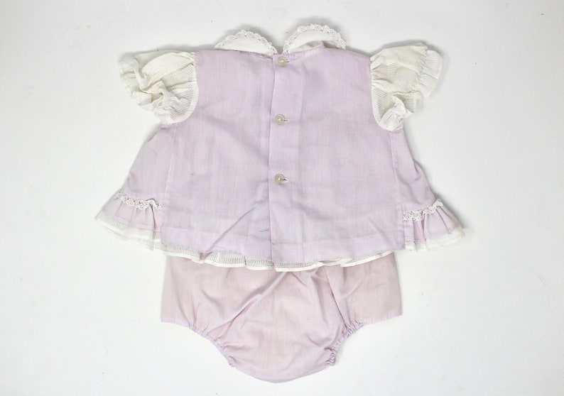 Vintage Lilac Purple Embroidered Floral Baby Girl Dress and Bloomer Set Size 69 Mo