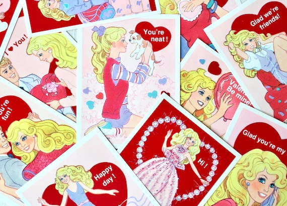 Vintage 80s Barbie Valentine Cards With Envelopes Choose Your Set of 4  Barbie Paper Craft Ephemera for Junk Journals 